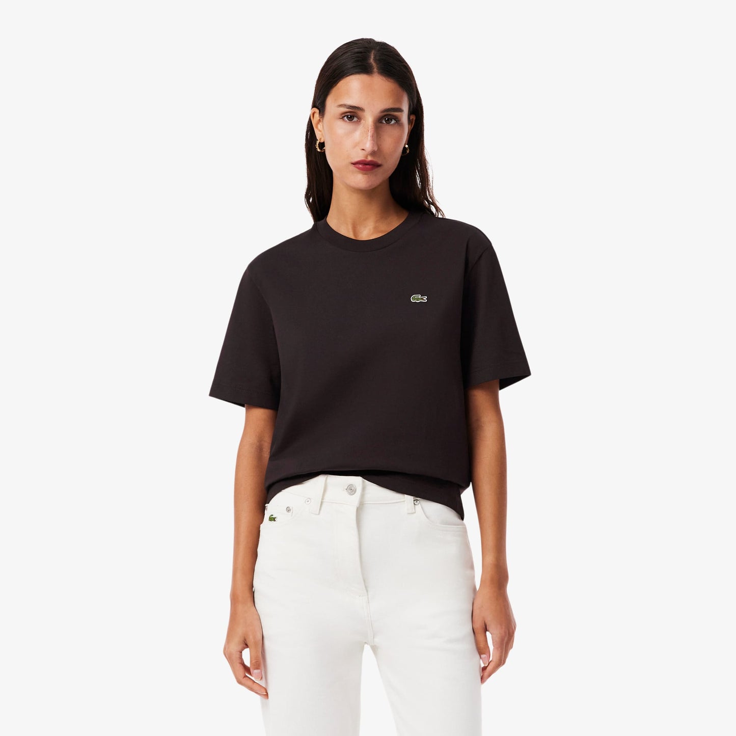 Lacoste Kadın Relaxed Fit Bisiklet Yaka Kahverengi T-shirt