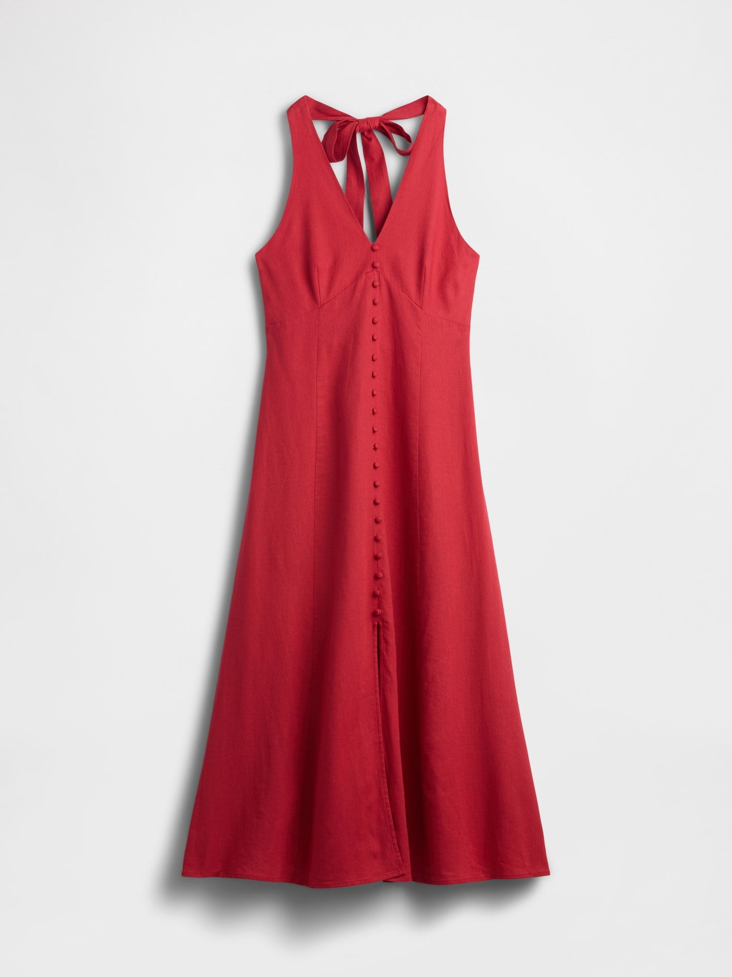 Kırmızı Keten Karışımlı Halter Maxi Elbise