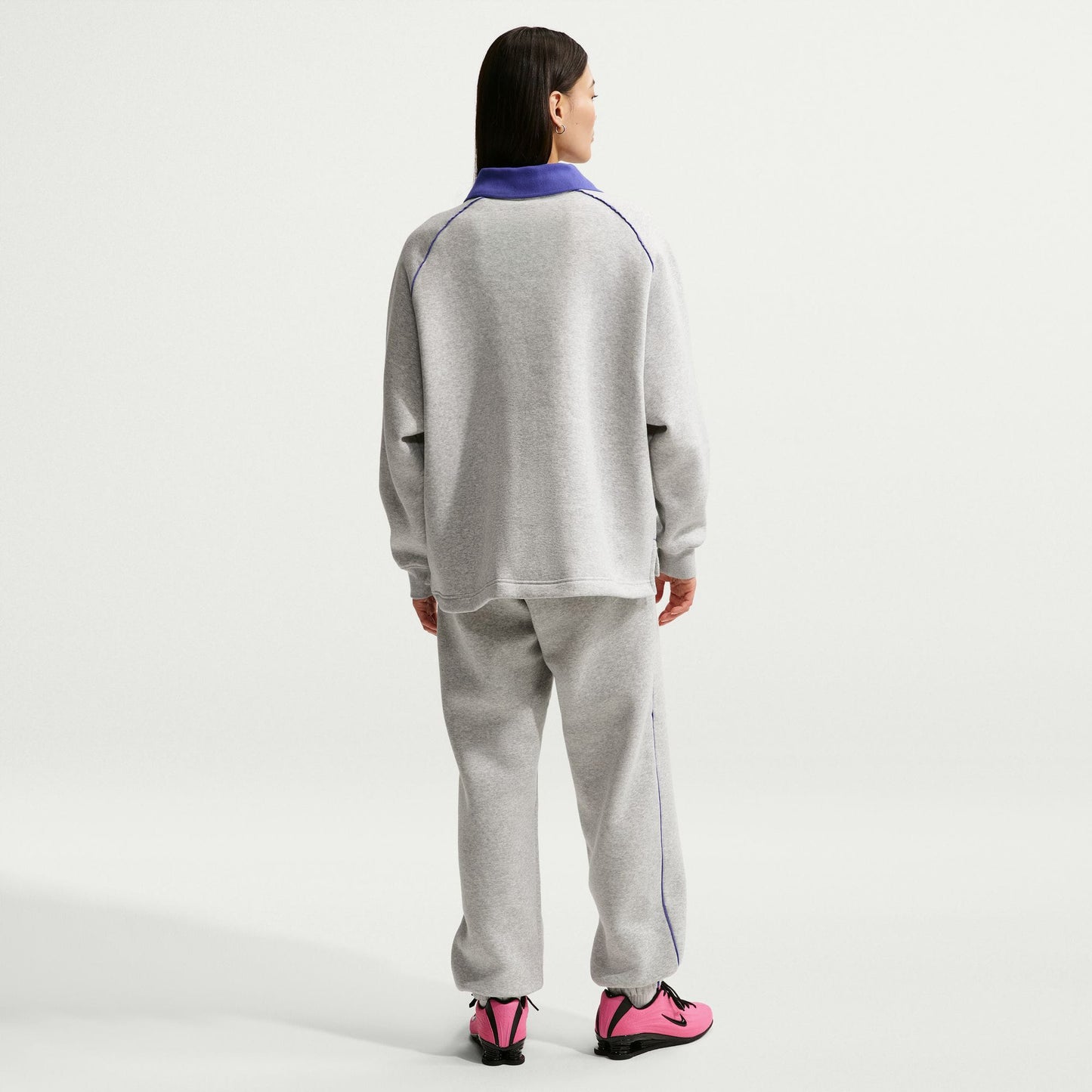 Nike Sportswear Phoenix Fleece Oversized Graphic Polo Kadın Gri Sweatshirt