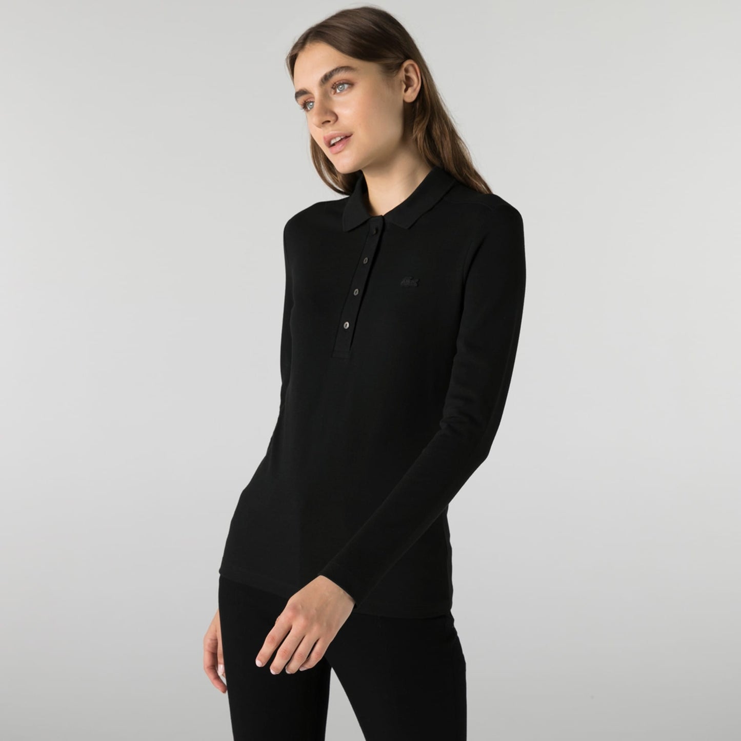 Lacoste Kadın Slim Fit Uzun Kollu Siyah Polo