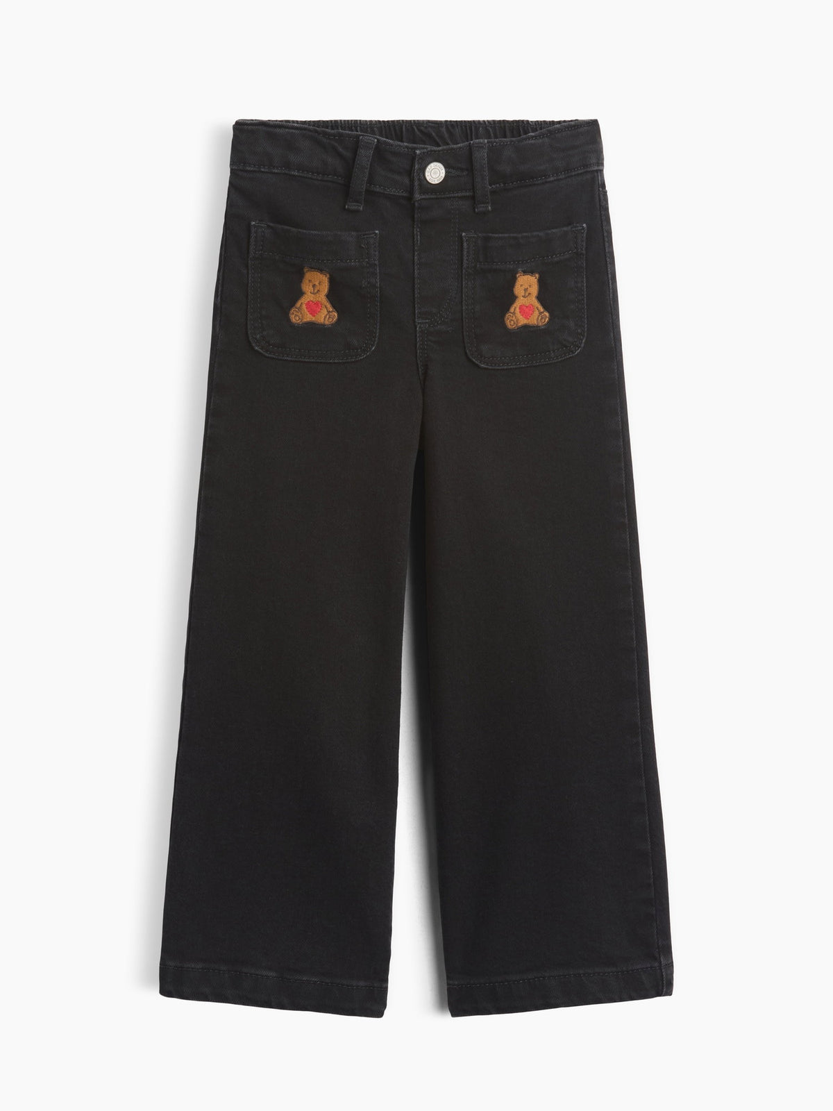 Siyah Işlemeli Wide-leg Jean Pantolon