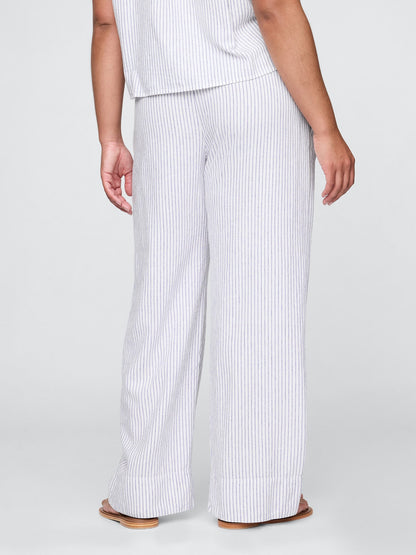 Açık Mavi Keten Karışımı Easy Wide Leg Pantolon