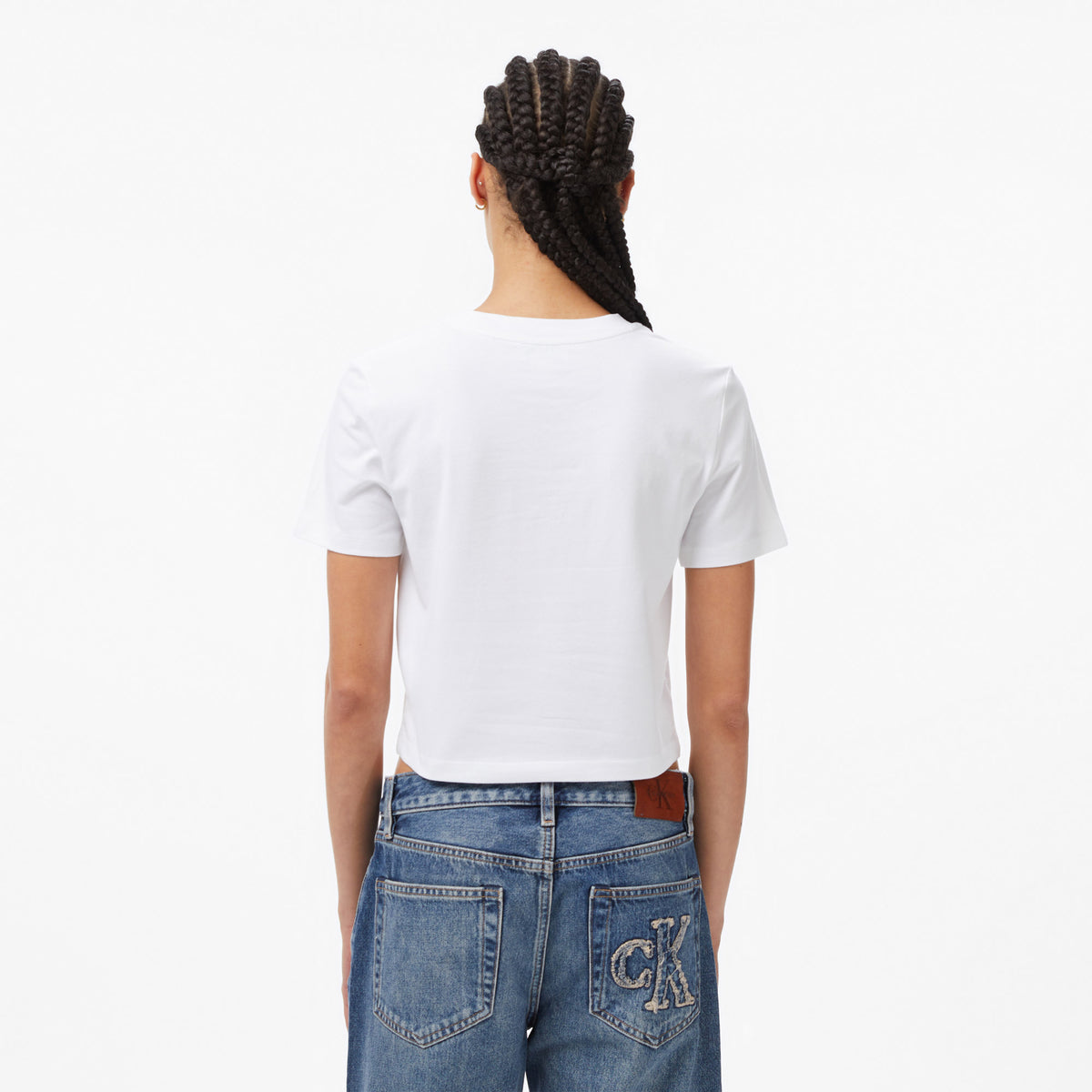 Calvin Klein Logo Cropped Kadın Beyaz T-shirt