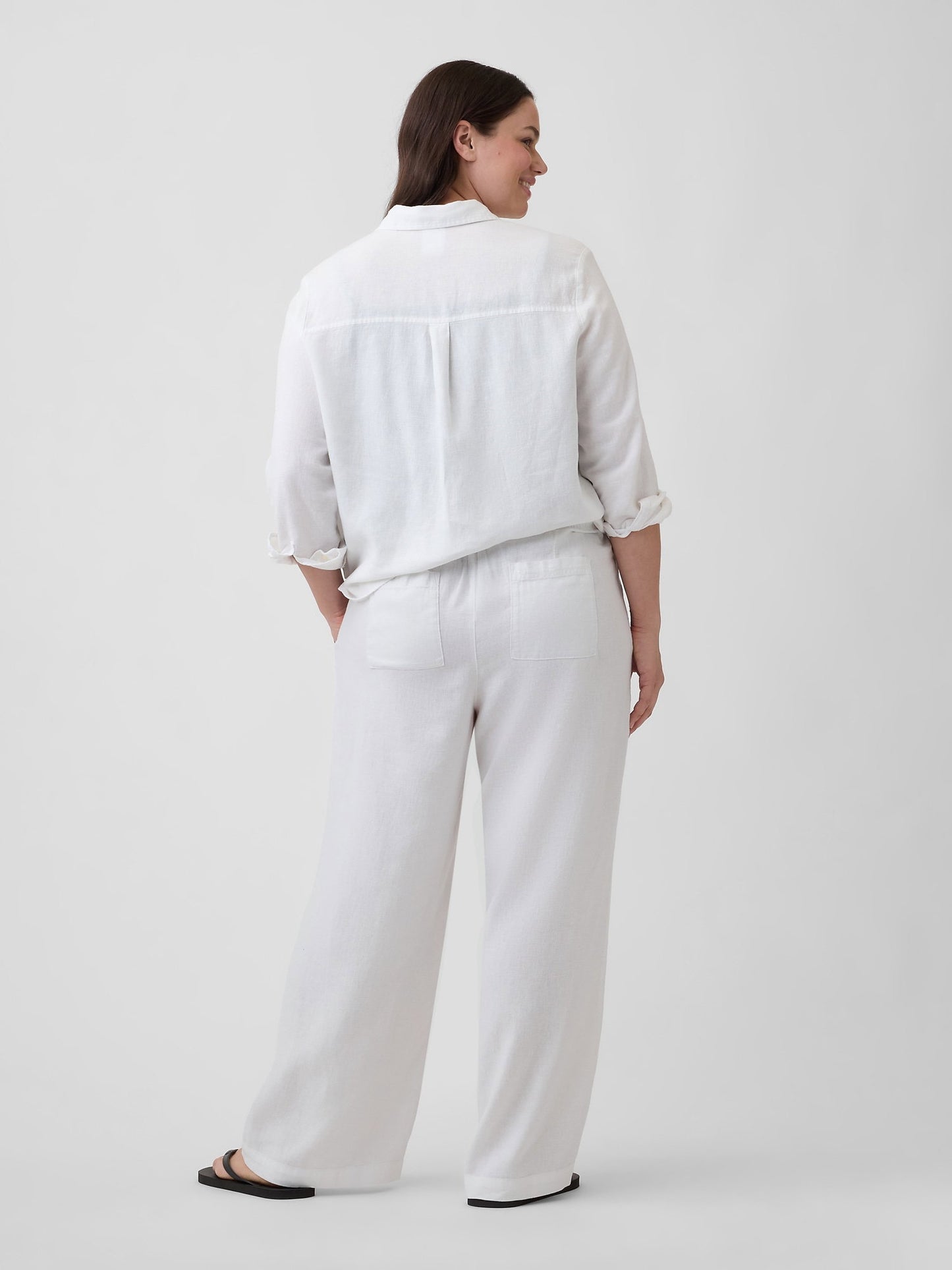 Beyaz Relaxed Keten Karışımlı Wide-leg Pantolon