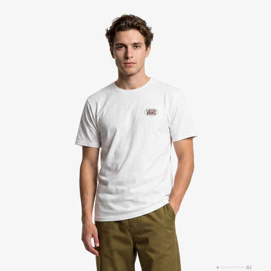 Vans Oval Logo Loose Erkek Beyaz T-shirt