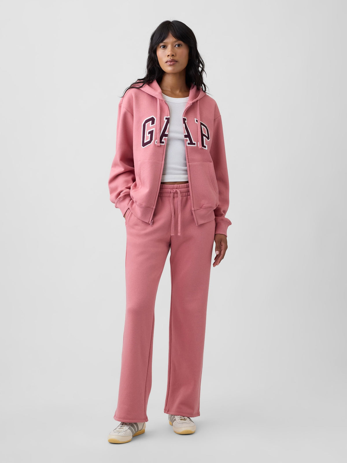 Pembe Gap Logo Fleece Fermuarlı Sweatshirt