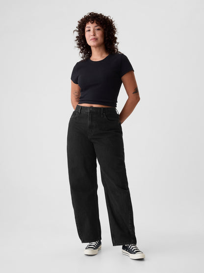 Siyah High Rise Barrel Jean Pantolon
