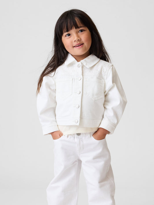 Beyaz Eyelet Denim Ceket