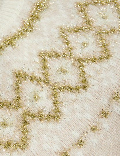 Işıltılı Fair Isle Desenli Kazak (1-8 Yaş)