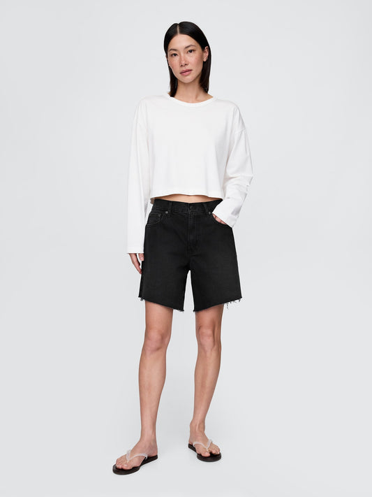 Siyah 8 Mid Rise '90s Loose Denim Bermuda Şort