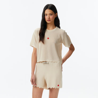 United4 Crop Fit Kadın Krem Triko