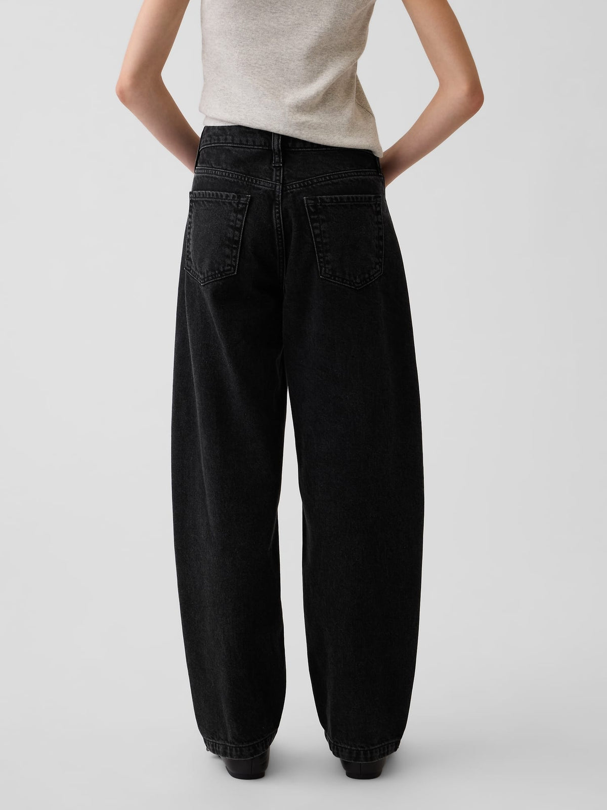 Siyah High Rise Barrel Jean Pantolon