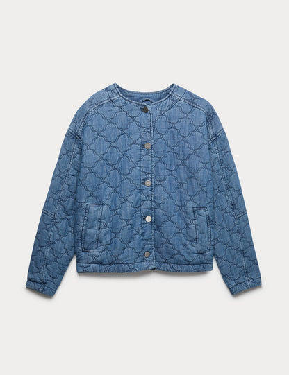 Denim Kapitone Bomber Ceket