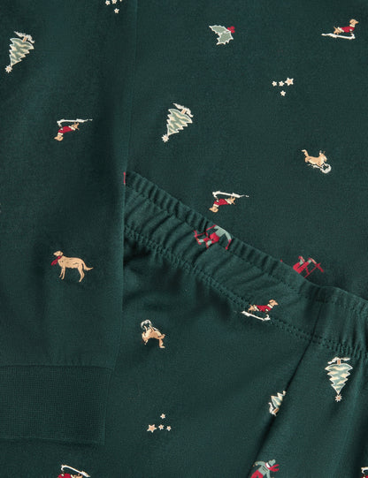 Saf Pamuklu Yılbaşı Desenli Pijama Takımı