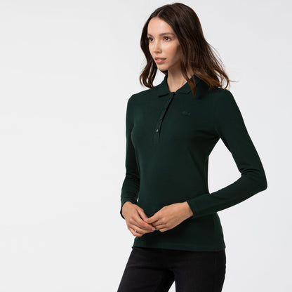 Lacoste Kadın Slim Fit Uzun Kollu Koyu Yeşil Polo