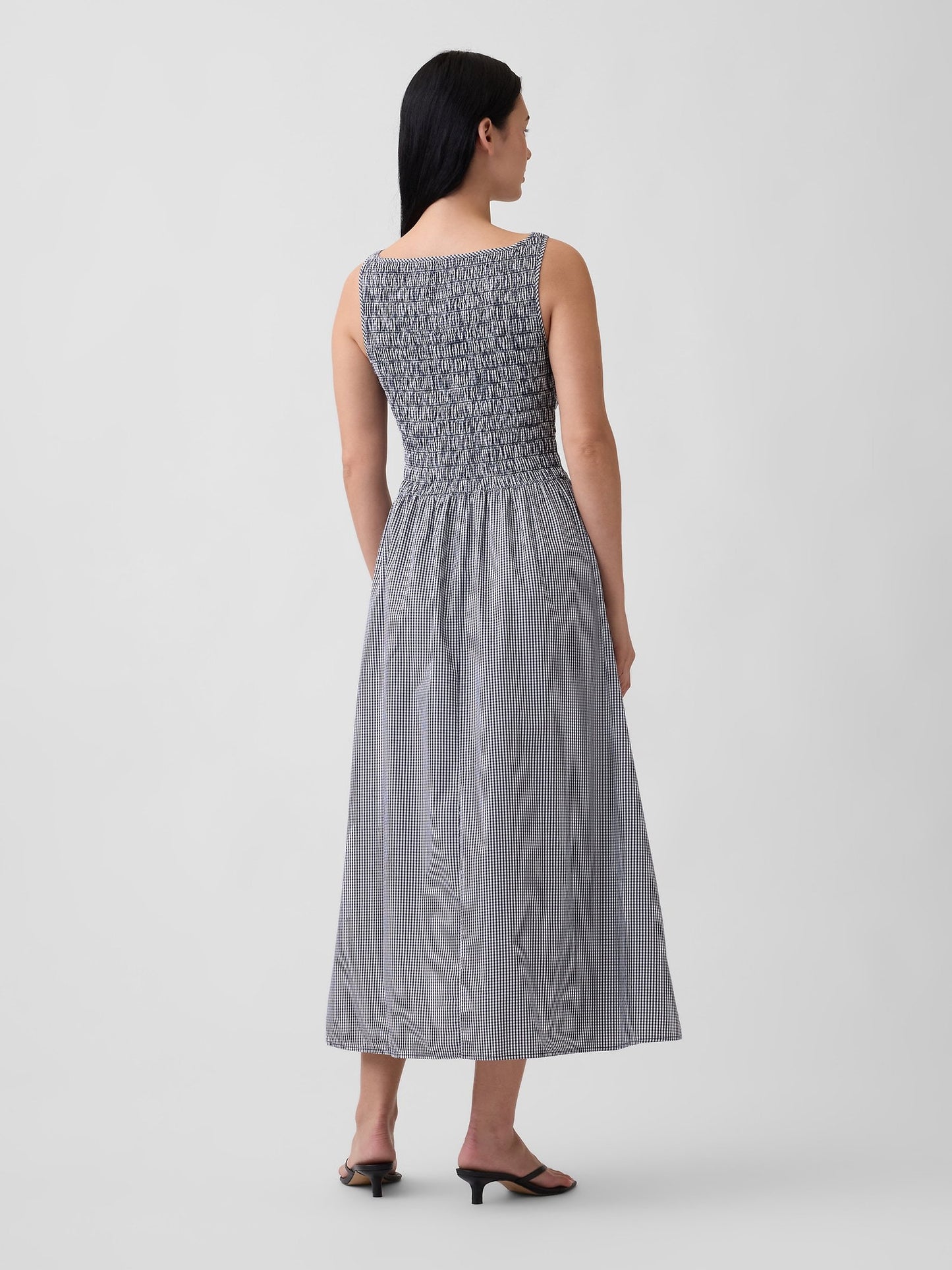 Lacivert Smocked Boatneck Maxi Elbise
