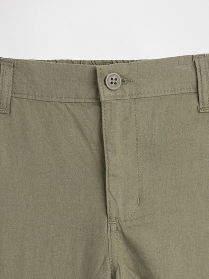 Haki Relaxed Keten Karışımlı Pantolon