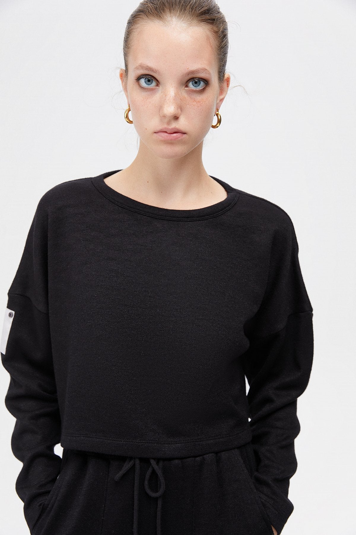 Siyah Basic Kısa Sweatshirt
