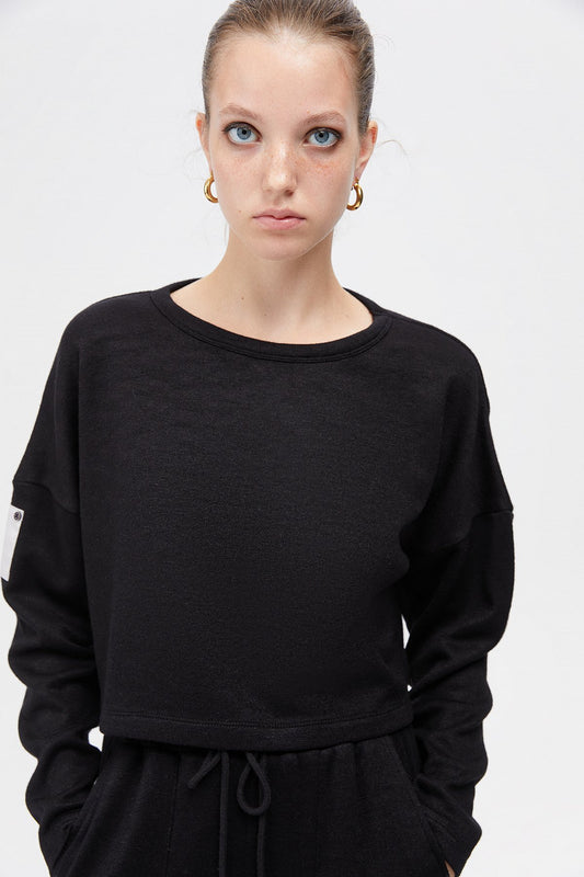 Siyah Basic Kısa Sweatshirt