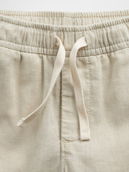 Bej Pull-on Tapered Keten Karışımı Pantolon