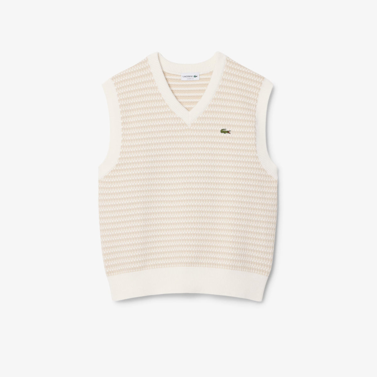 Lacoste Erkek Classic Fit V Yaka Krem Süveter