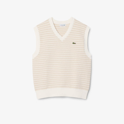 Lacoste Erkek Classic Fit V Yaka Krem Süveter