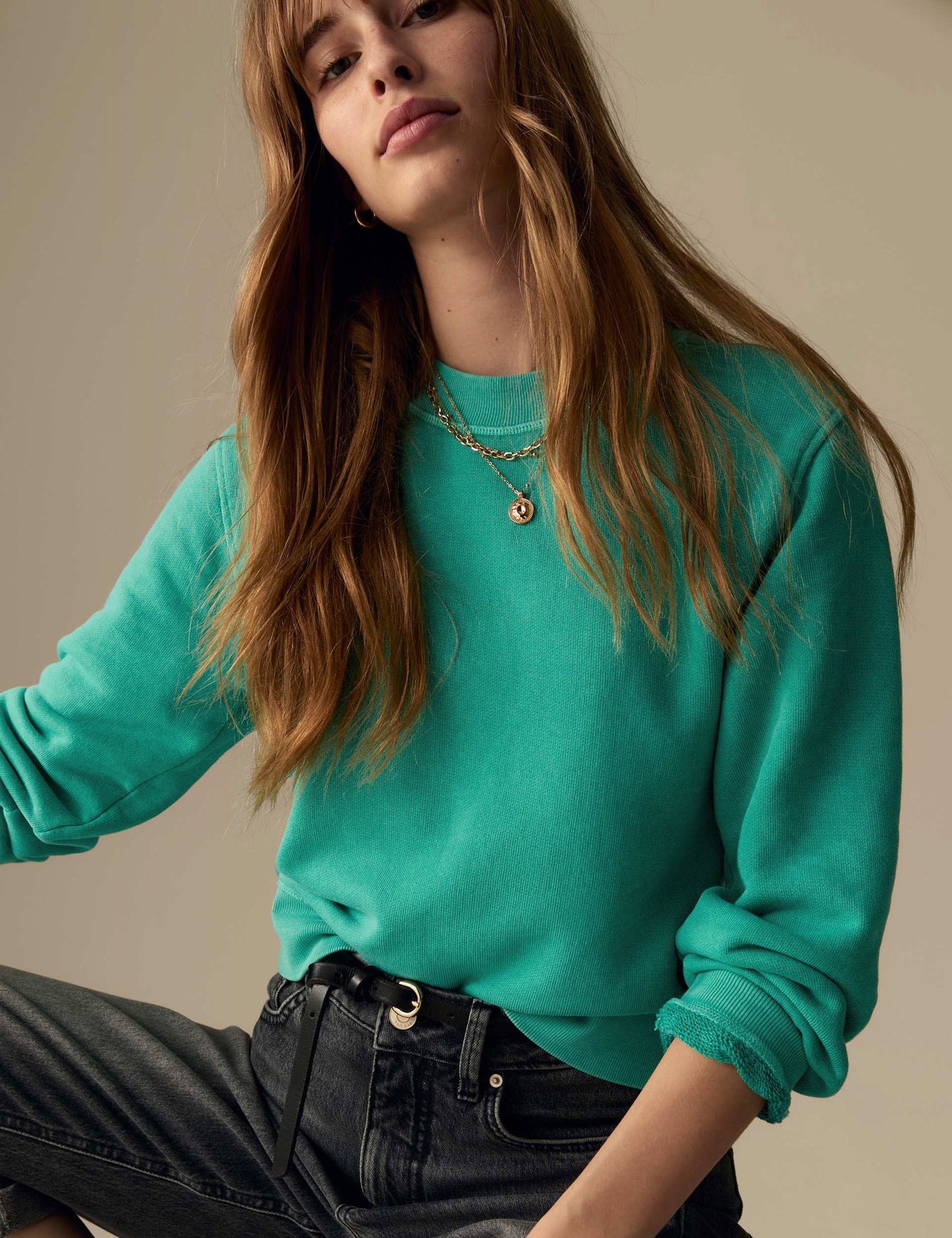 Saf Pamuklu Yuvarlak Yaka Sweatshirt