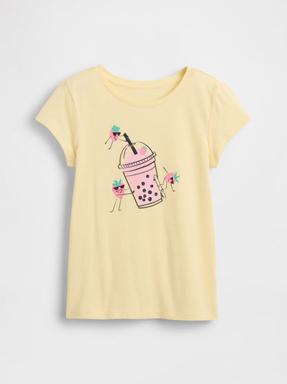 Sarı Grafik Baskılı T-shirt