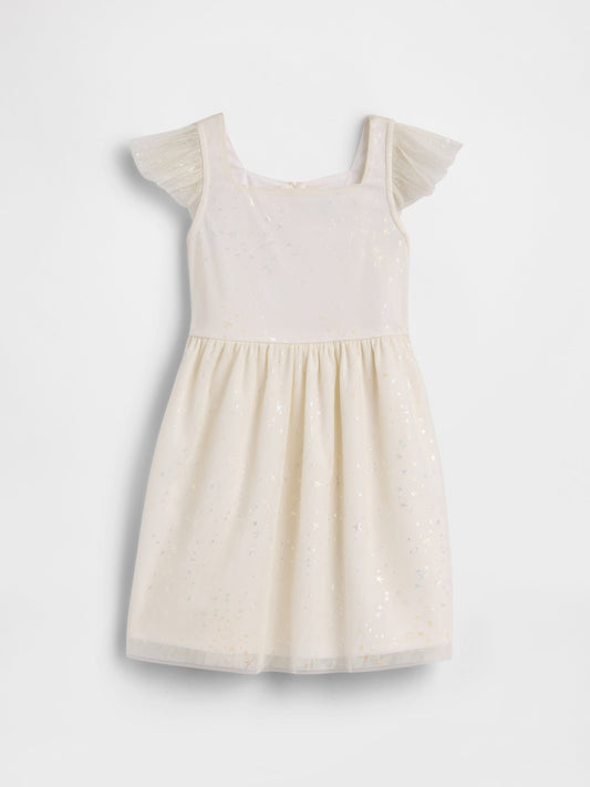 Kırık Beyaz Babygap %100 Geri Dönüştürülmüş Shine Flutter Elbise