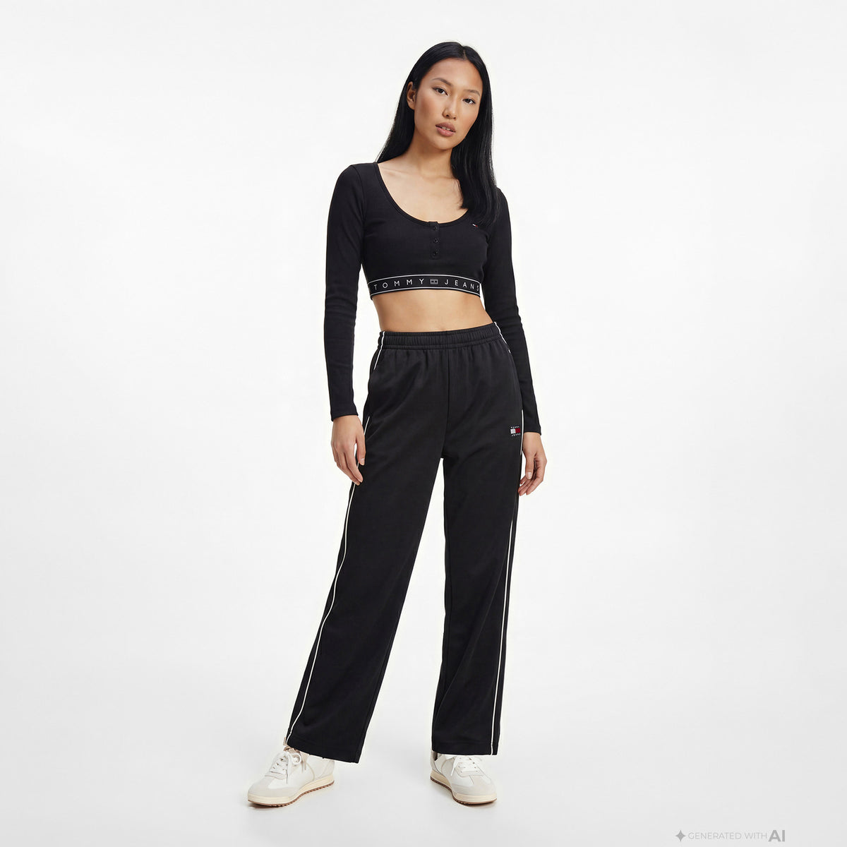 Tommy Hilfiger D3 Kadın Siyah Uzun Kollu Crop