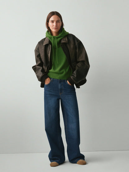 Koyu Mavi High Rise Stride Wide-leg Jean Pantolon