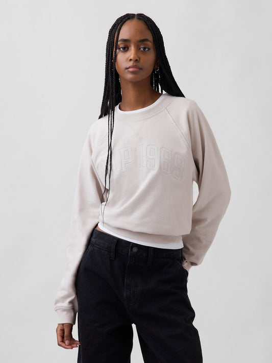 Kırık Beyaz Fransız Havlu Kumaş Raglan Logo Sweatshirt
