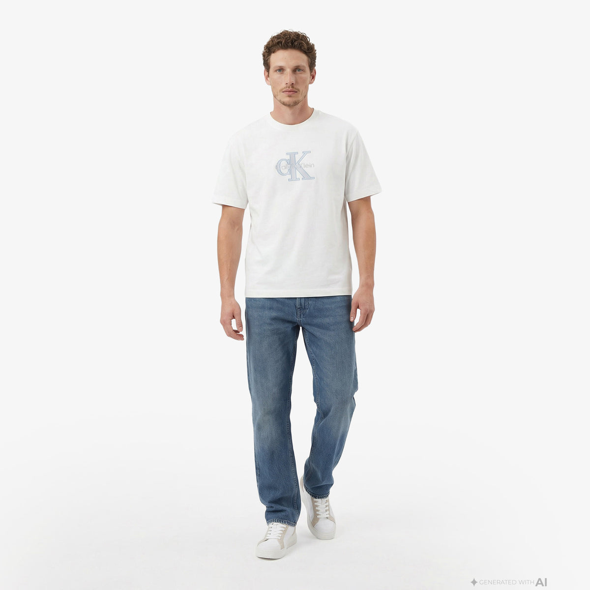 Calvin Klein 16s Elevated Monologo Erkek Beyaz T-shirt