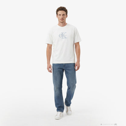 Calvin Klein 16s Elevated Monologo Erkek Beyaz T-shirt