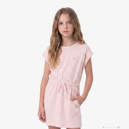 Calvin Klein Feeder Stripe Çocuk Pembe Elbise