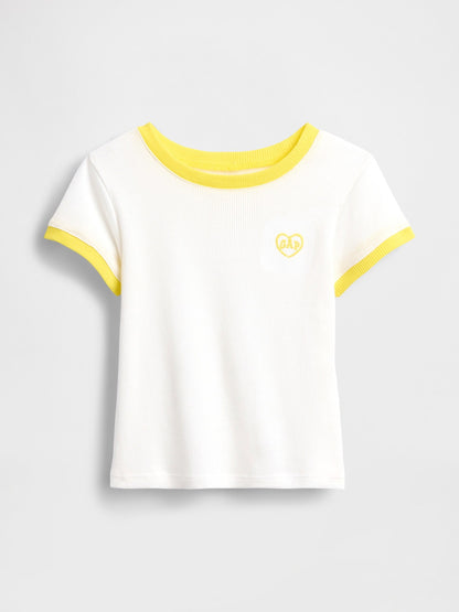 Beyaz Logo Fitilli Ringer T-shirt