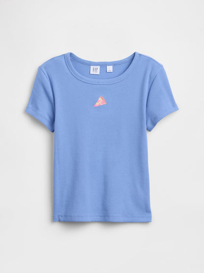 Açık Mavi Kids Ribbed Bisiklet Yaka T-shirt