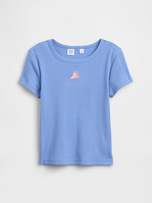 Açık Mavi Kids Ribbed Bisiklet Yaka T-shirt