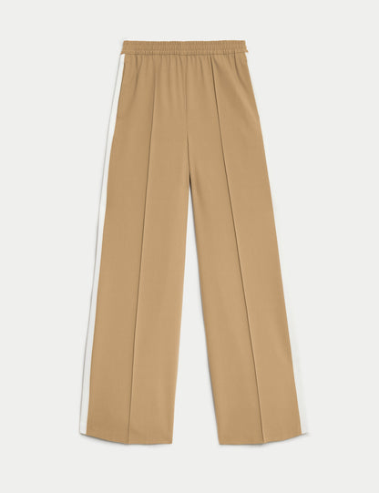 Şerit Detaylı Yüksek Bel Wide Leg Pantolon