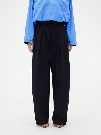 Lacivert Gap × Victoria Beckham High Rise Pileli Arc Pantolon