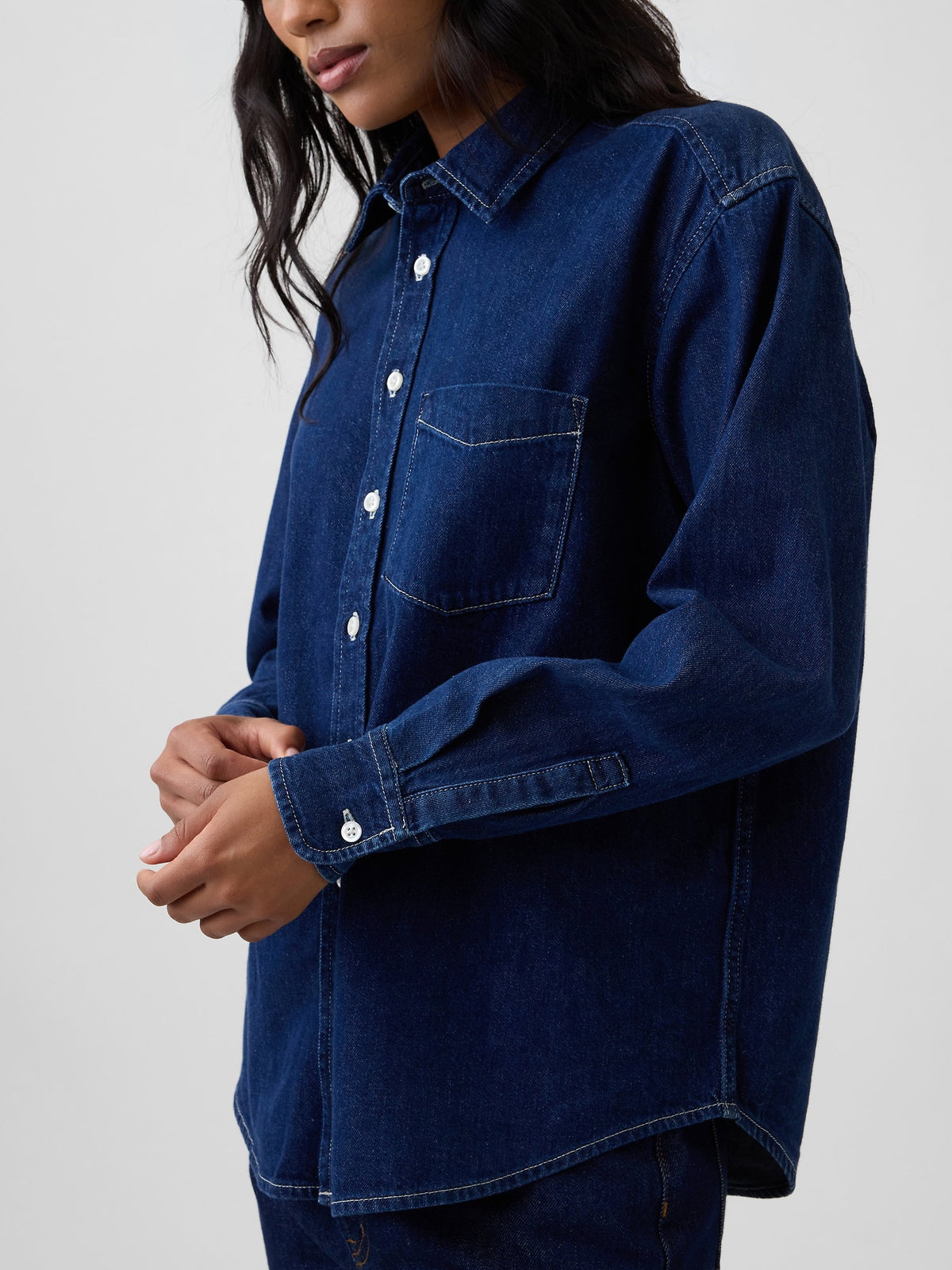 Koyu Mavi Oversized Denim Gömlek