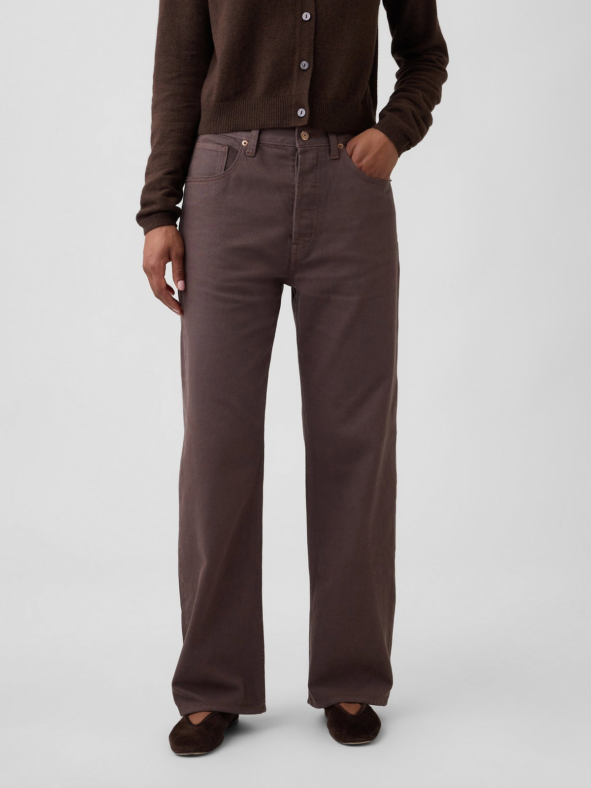 Kahverengi Low Slung Relaxed Straight Jean Pantolon