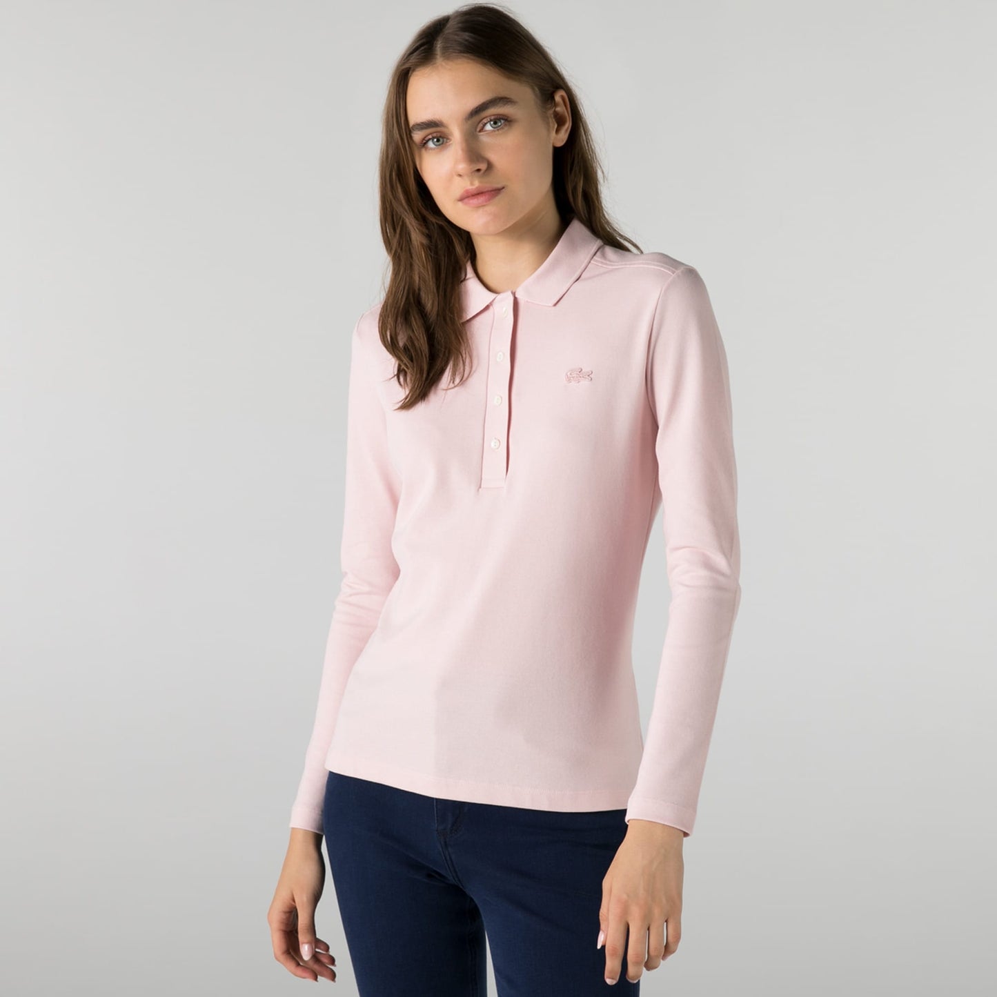 Lacoste Kadın Slim Fit Uzun Kollu Pembe Polo