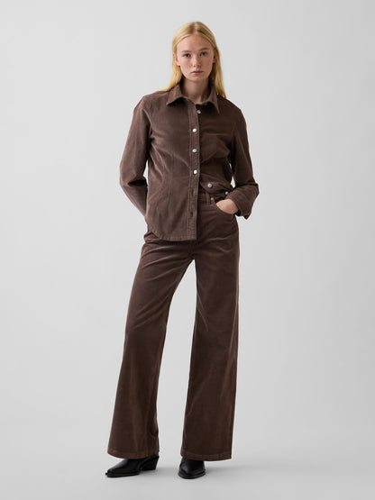 Kahverengi High Rise Kadife Stride Wide-leg Pantolon