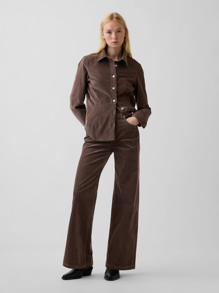 Kahverengi High Rise Kadife Stride Wide-leg Pantolon