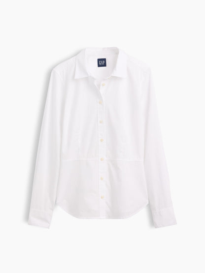 Beyaz Organik Pamuk Poplin Waisted Gömlek