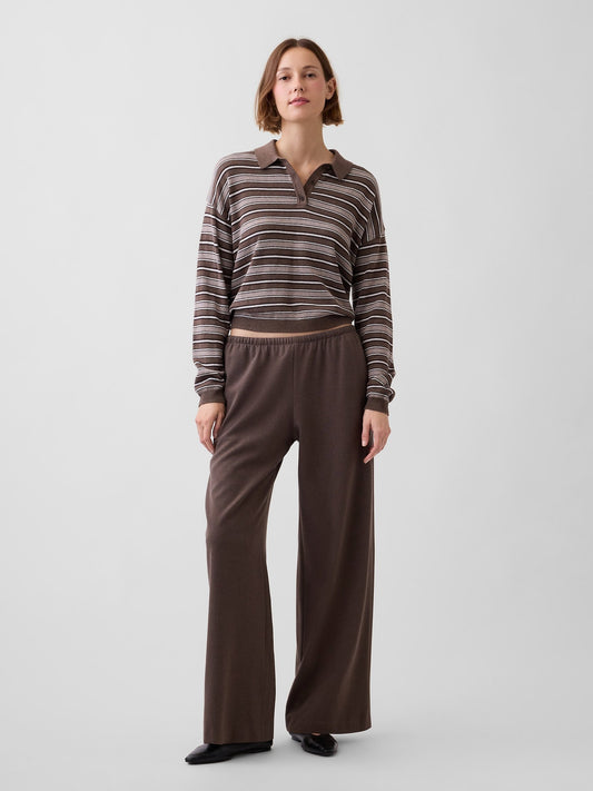 Kahverengi Brushed Twill Easy Wide-leg Pantolon