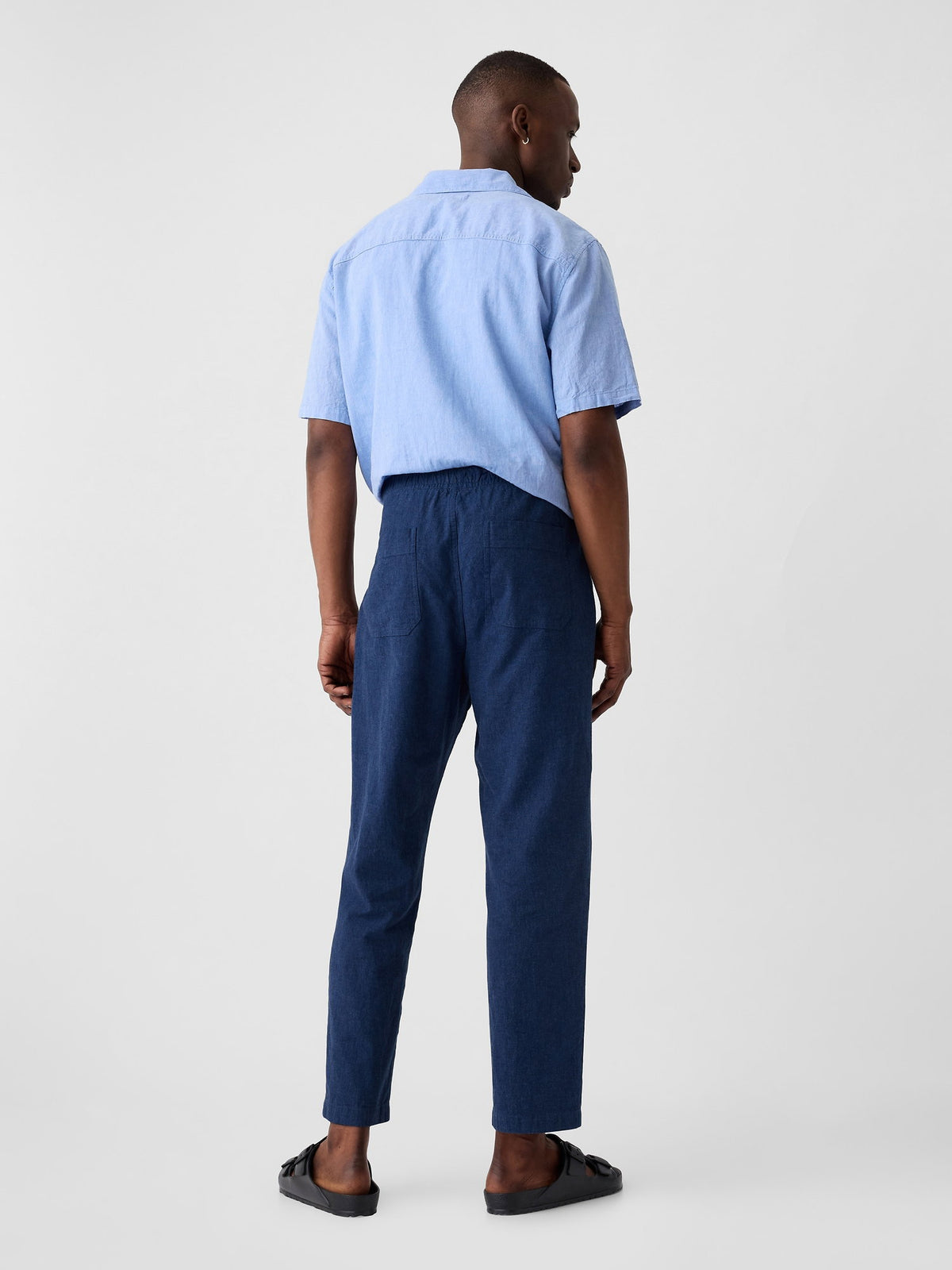 Koyu Mavi Keten Karışımlı Straight Utiliyt Easy Pantolon