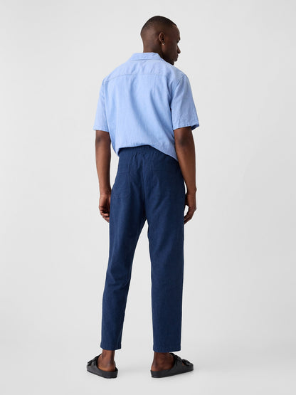 Koyu Mavi Keten Karışımlı Straight Utiliyt Easy Pantolon