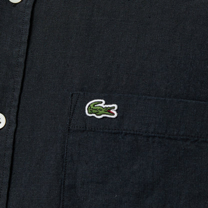 Lacoste Erkek Regular Fit Kısa Kollu Düğmeli Yaka Keten Siyah Gömlek